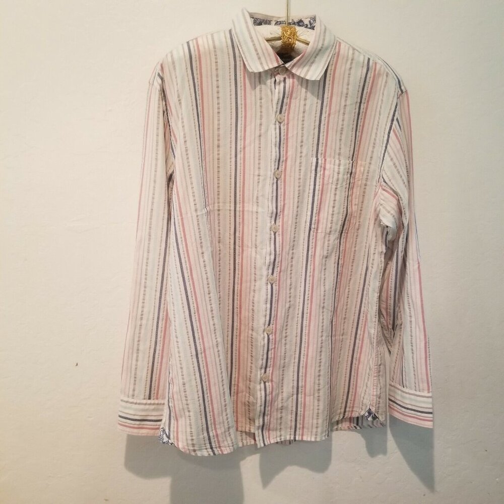 Tommy Bahama Men's Cotton Multicolor Button Up Long Sleeve Striped Shirt Large